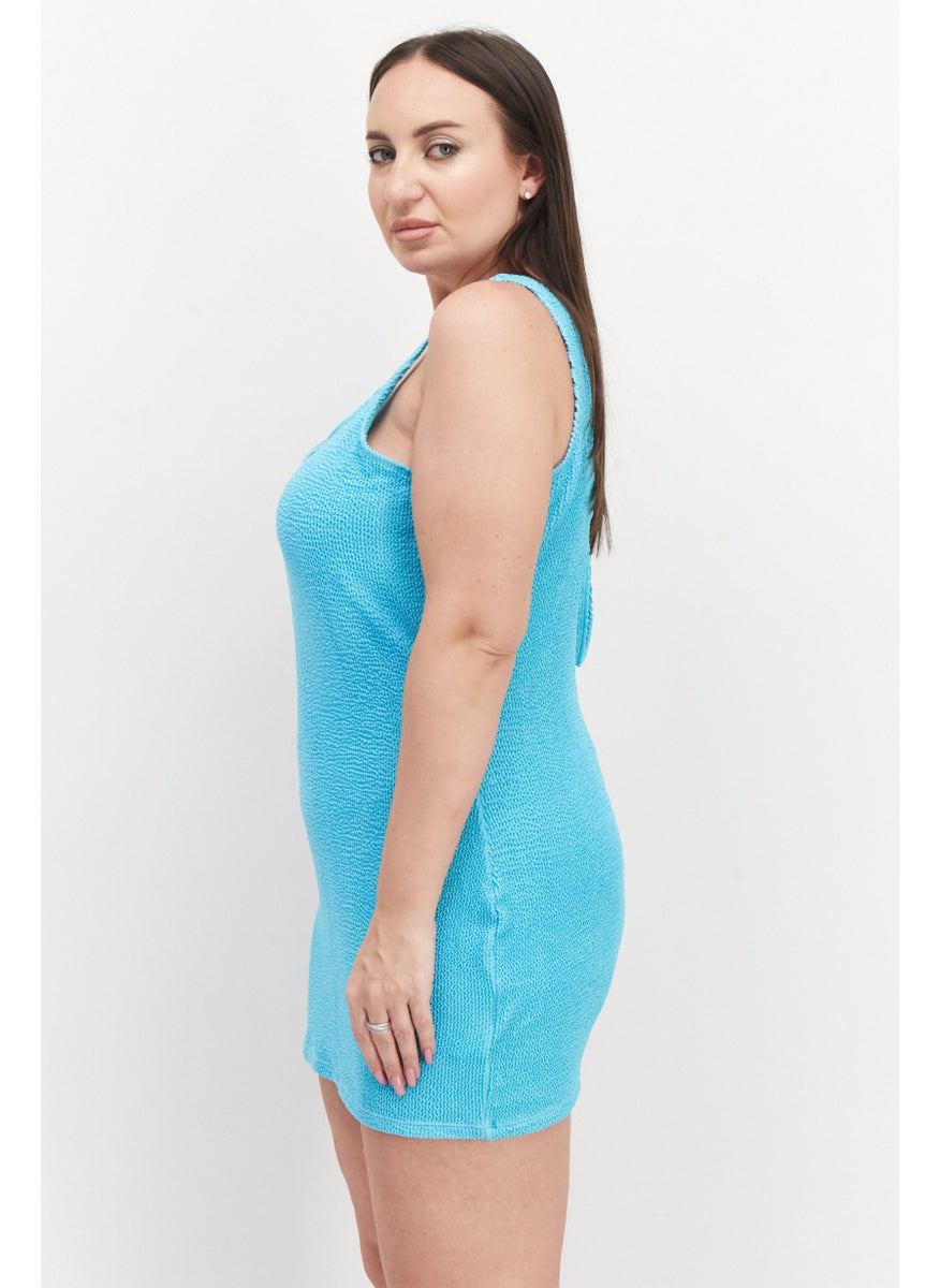 Women Textured Mini Dress, Blue