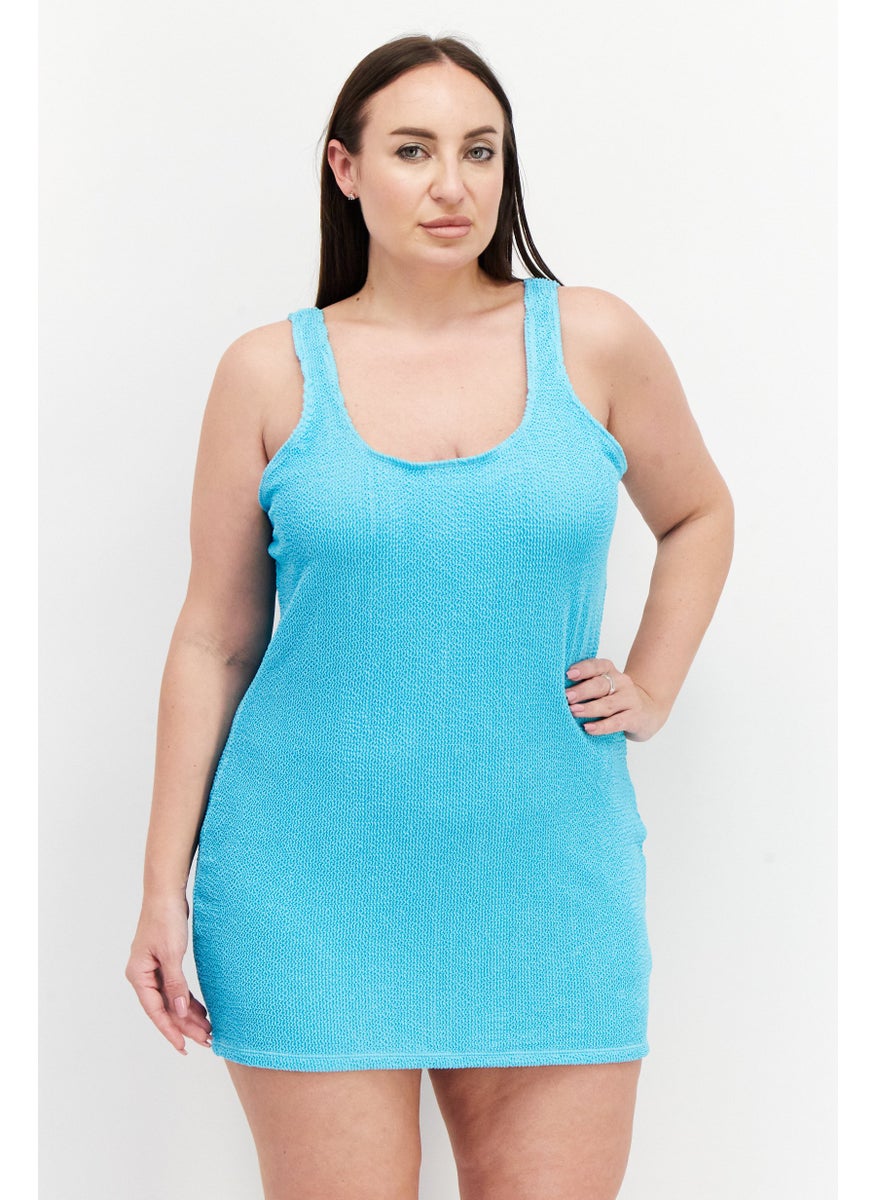 Women Textured Mini Dress, Blue
