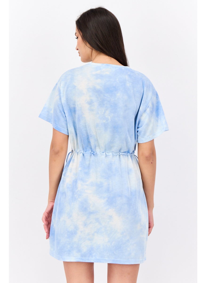 Women Tie Dye Mini Dress, Blue Combo