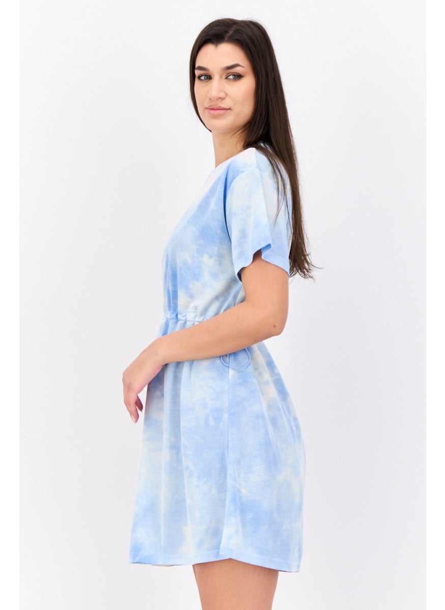 Women Tie Dye Mini Dress, Blue Combo
