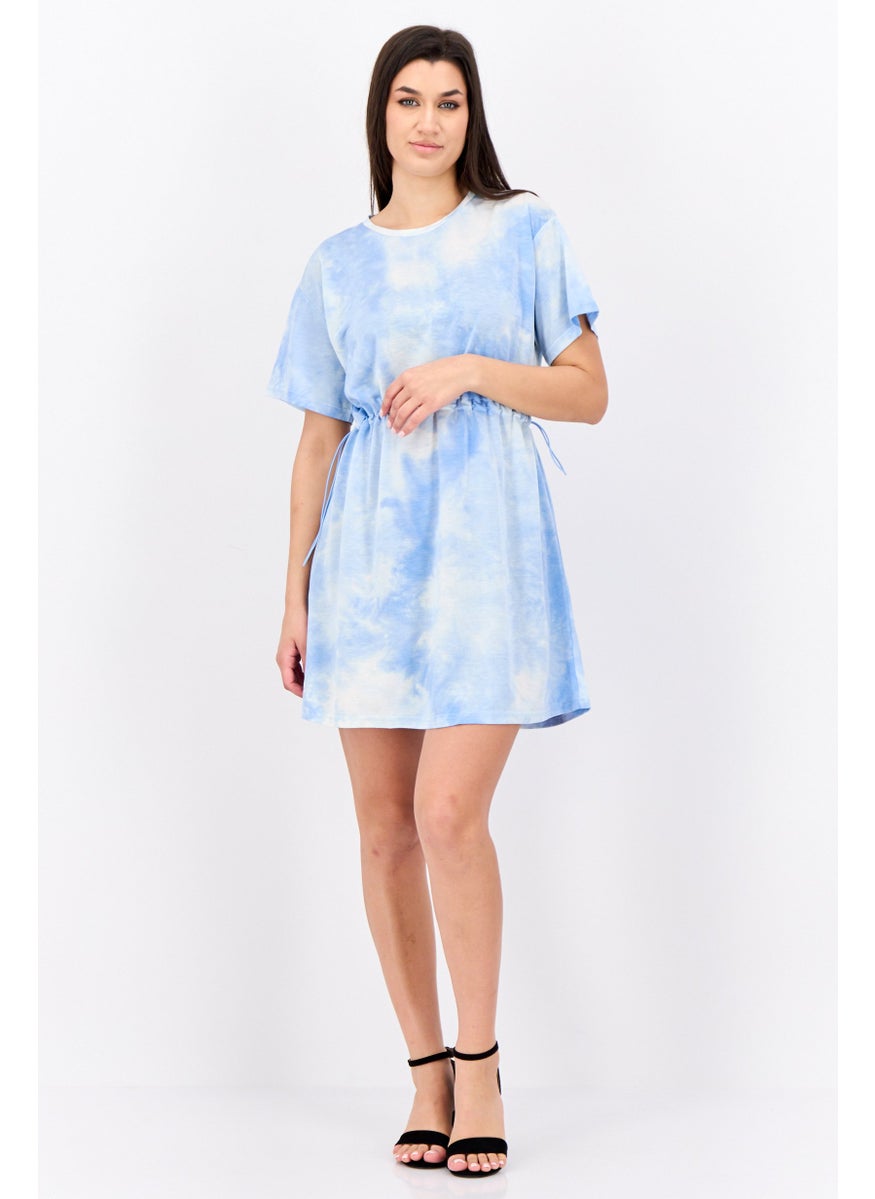 Women Tie Dye Mini Dress, Blue Combo