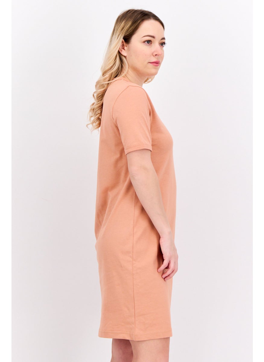 Women Embroidered Logo Shirt Dress, Peach