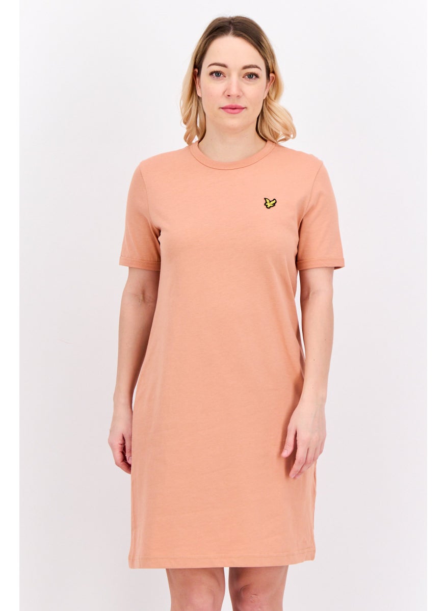 Women Embroidered Logo Shirt Dress, Peach