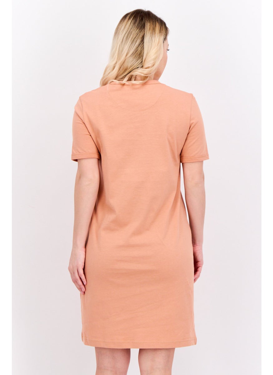 Women Embroidered Logo Shirt Dress, Peach