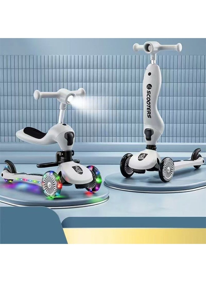3 Wheeled Scooter for Kids - 2-in-1 Sit/Stand Child Toddlers, Kids Scooter with PU Luminous with Non-Slip Handle and Wide Deck, Sensitive Brakes, Adjustable Height, Scooters for Kids 0-6 Years