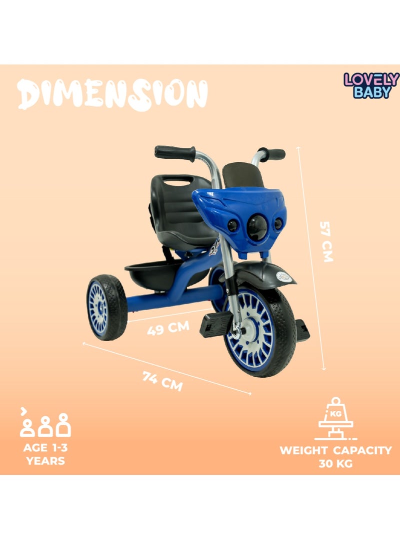 Lovely Baby Elgo Smart Tricycle for Kids LB 2288 – Lights, Music, Rear Basket, EVA Wheels, Safety Seatbelt & Steel Frame – Durable & Fun Ride-On for Toddlers, Ages 2-4 Years