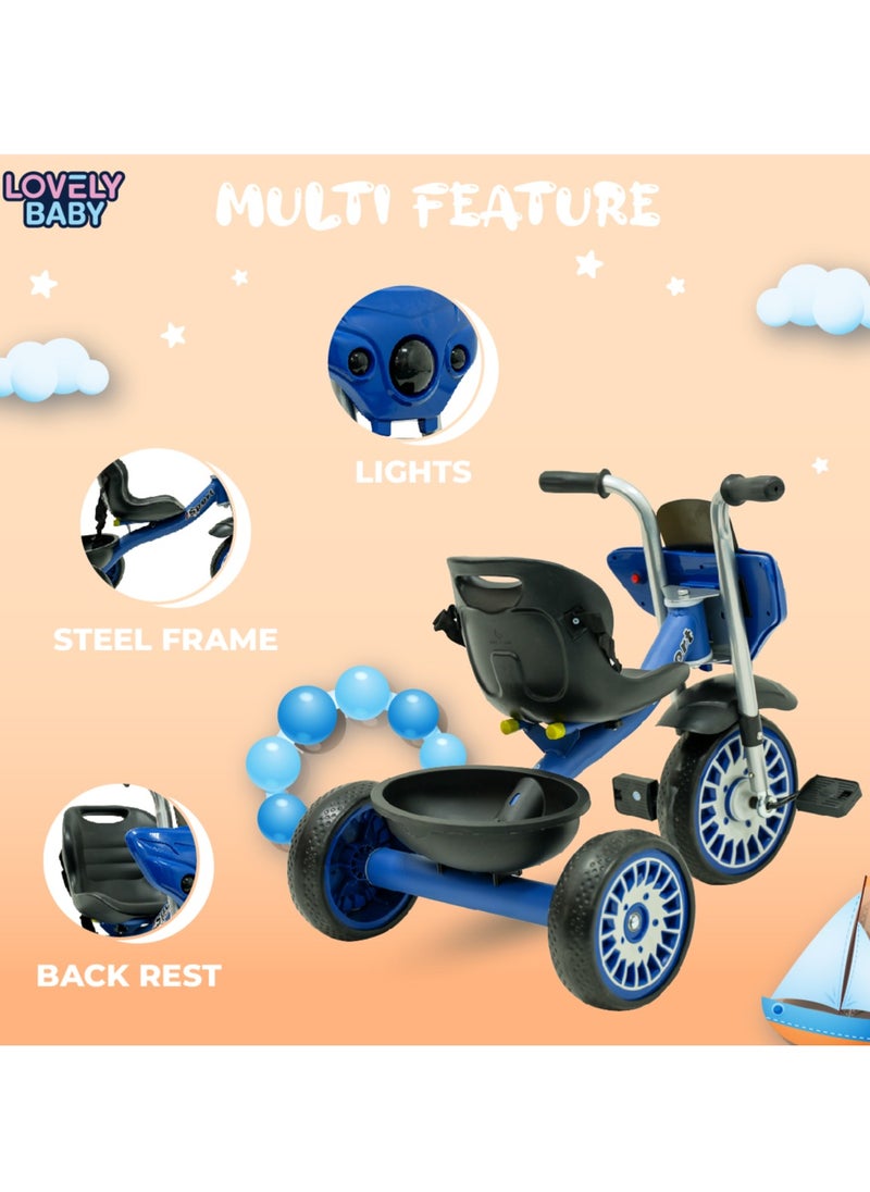 Lovely Baby Elgo Smart Tricycle for Kids LB 2288 – Lights, Music, Rear Basket, EVA Wheels, Safety Seatbelt & Steel Frame – Durable & Fun Ride-On for Toddlers, Ages 2-4 Years