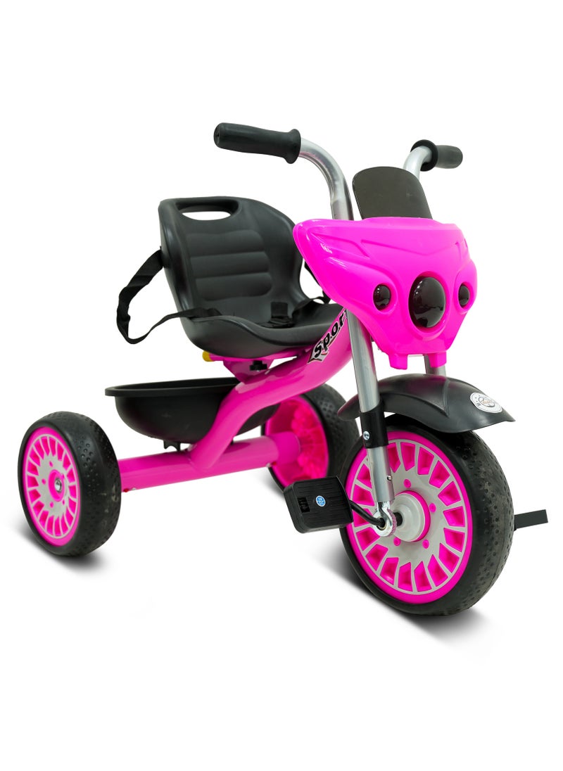 Lovely Baby Elgo Smart Tricycle for Kids LB 2288 – Lights, Music, Rear Basket, EVA Wheels, Safety Seatbelt & Steel Frame – Durable & Fun Ride-On for Toddlers, Ages 2-4 Years