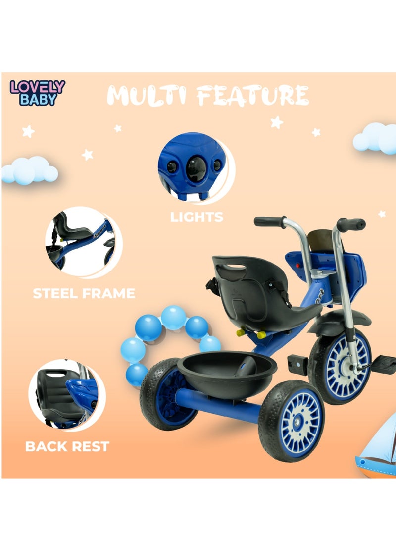 Lovely Baby Elgo Smart Tricycle for Kids LB 2288 – Lights, Music, Rear Basket, EVA Wheels, Safety Seatbelt & Steel Frame – Durable & Fun Ride-On for Toddlers, Ages 2-4 Years