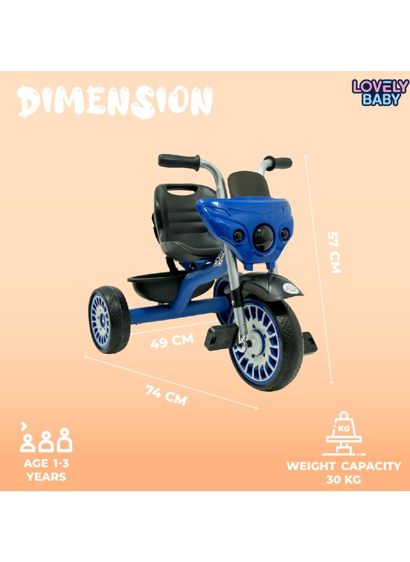 Lovely Baby Elgo Smart Tricycle for Kids LB 2288 – Lights, Music, Rear Basket, EVA Wheels, Safety Seatbelt & Steel Frame – Durable & Fun Ride-On for Toddlers, Ages 2-4 Years