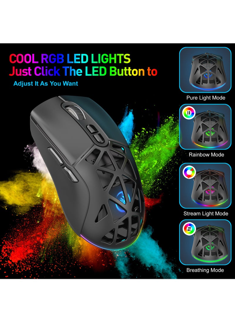 Wireless Gaming Mouse,Tri-Mode Bluetooth/2.4G/Wired Mouse, 6 Buttons with Adjustable 4800 DPI, BT5.1 Rechargeable RGB Backlight Gaming Mice for PC/Mac/Laptop
