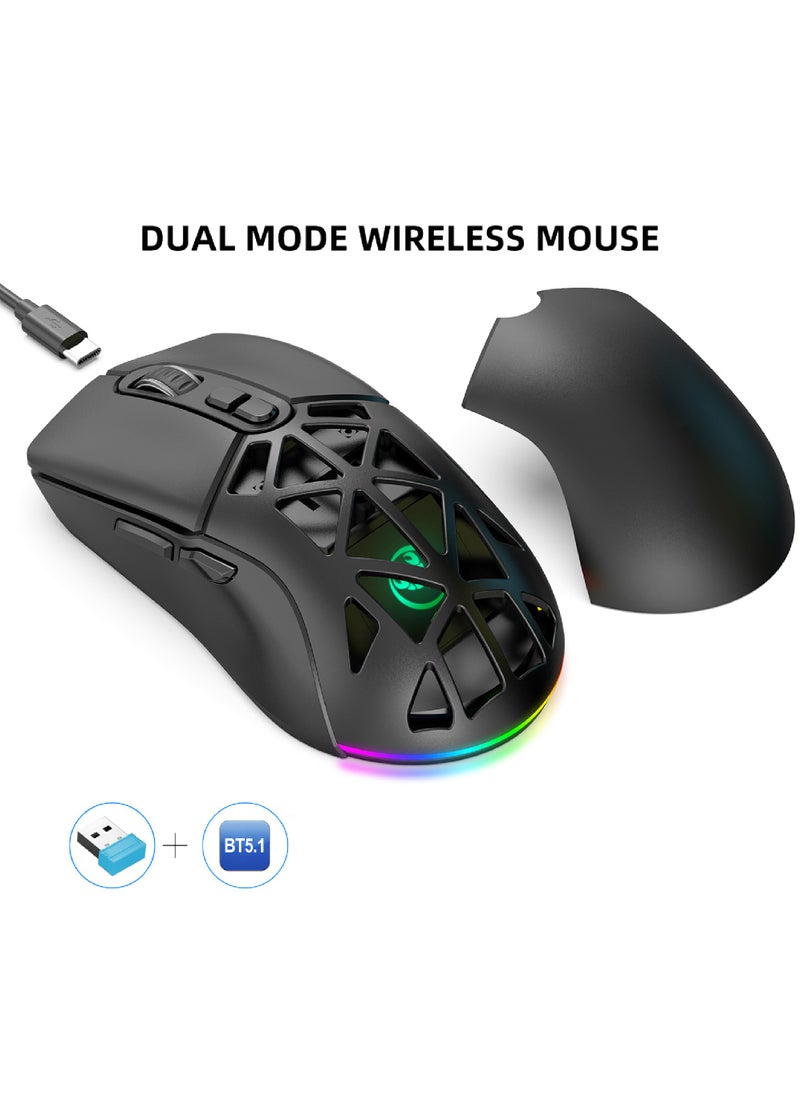 Wireless Gaming Mouse,Tri-Mode Bluetooth/2.4G/Wired Mouse, 6 Buttons with Adjustable 4800 DPI, BT5.1 Rechargeable RGB Backlight Gaming Mice for PC/Mac/Laptop