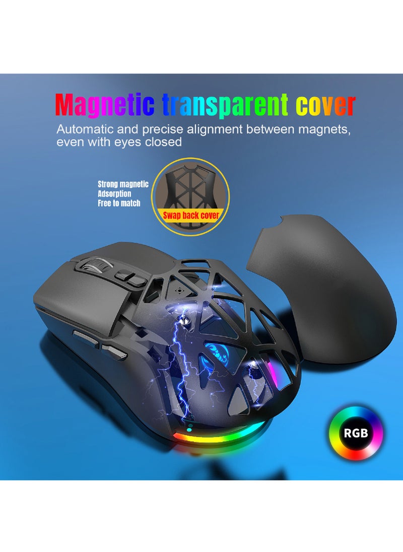 Wireless Gaming Mouse,Tri-Mode Bluetooth/2.4G/Wired Mouse, 6 Buttons with Adjustable 4800 DPI, BT5.1 Rechargeable RGB Backlight Gaming Mice for PC/Mac/Laptop