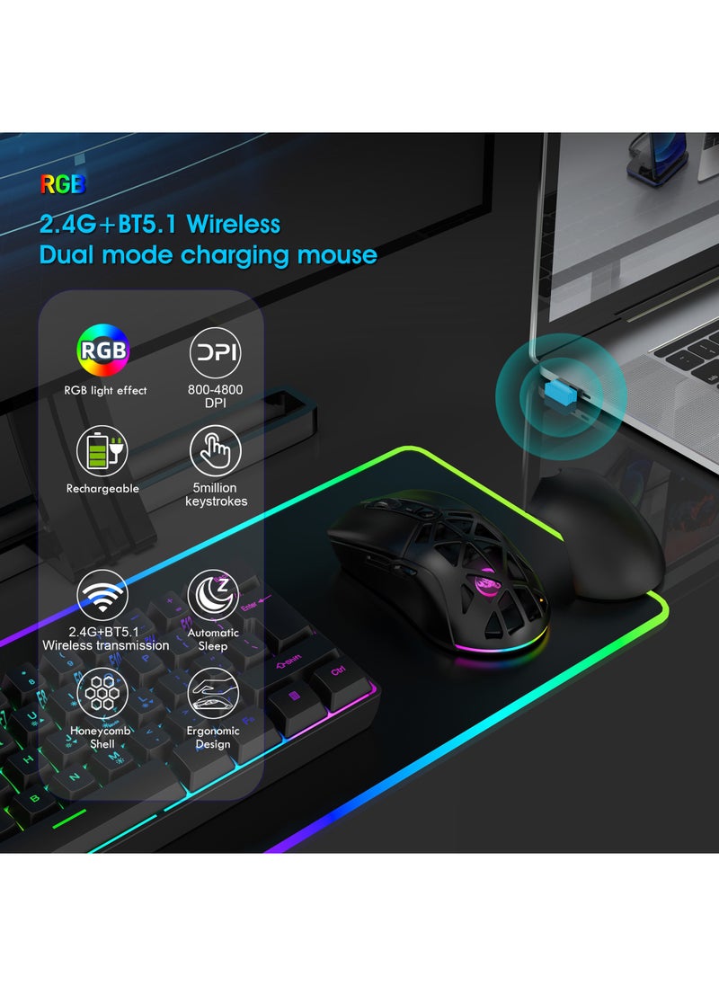 Wireless Gaming Mouse,Tri-Mode Bluetooth/2.4G/Wired Mouse, 6 Buttons with Adjustable 4800 DPI, BT5.1 Rechargeable RGB Backlight Gaming Mice for PC/Mac/Laptop