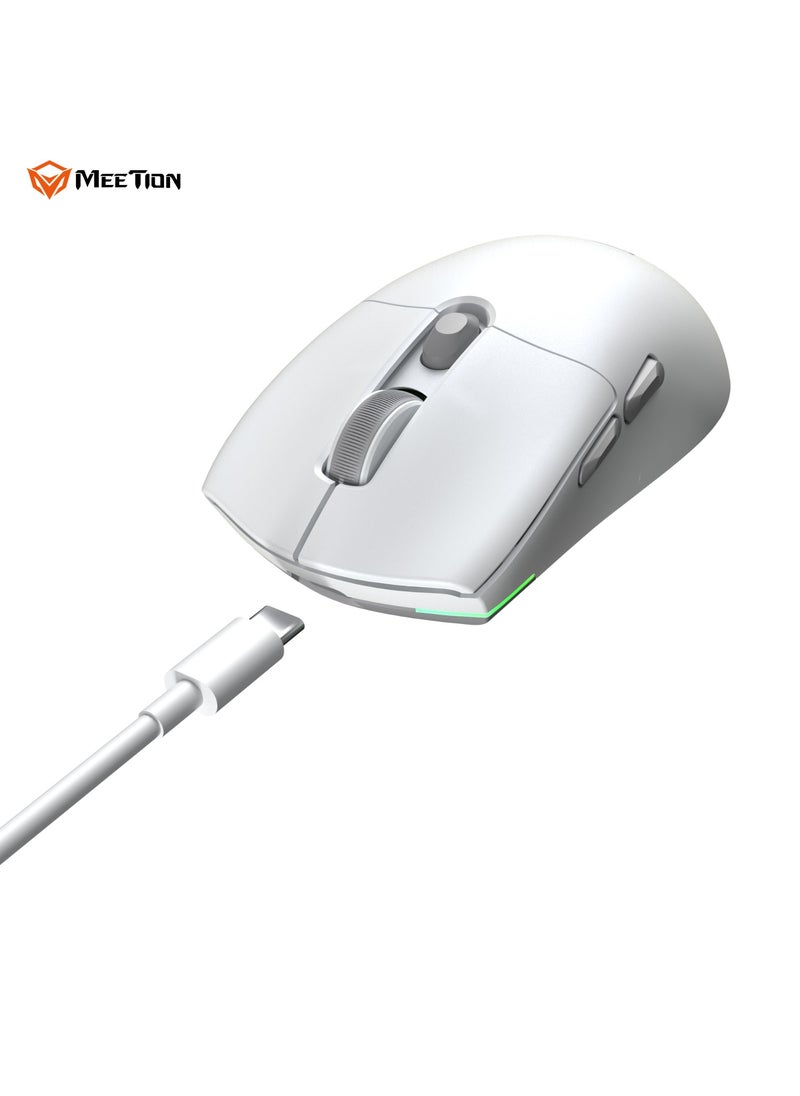 Meetion GW33 Lightweight 1K Wireless/Bluetooth/Wired Gaming Mouse 6 Programmable Button Rechargeable 10000DPI Optical Sensor Mouse (White)