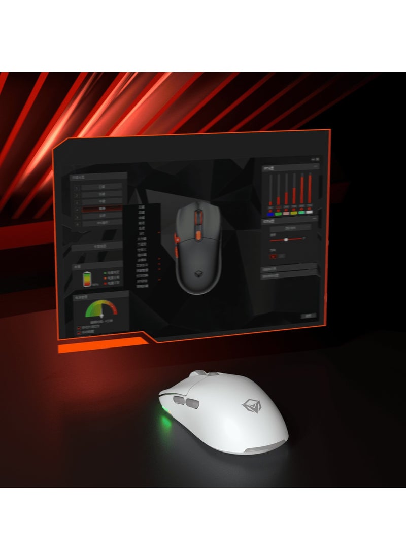 Meetion GW33 Lightweight 1K Wireless/Bluetooth/Wired Gaming Mouse 6 Programmable Button Rechargeable 10000DPI Optical Sensor Mouse (White)