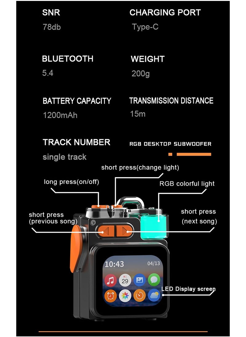 Soundtec Pocket Elite Speaker & Dialer with 2.64inch Touch LED Display & RGB Ambient Lights / 6H Working Time / 15m Transmission Range / Micro SD Card Slot / HiFi Sound / Mobile App / Cool Mech Appearance - Black