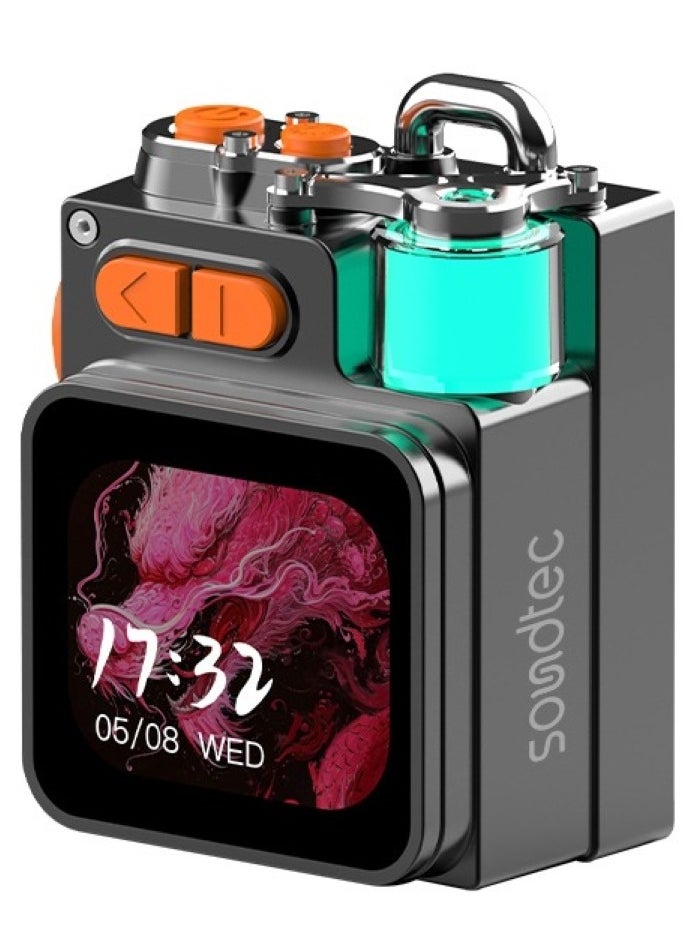 Soundtec Pocket Elite Speaker & Dialer with 2.64inch Touch LED Display & RGB Ambient Lights / 6H Working Time / 15m Transmission Range / Micro SD Card Slot / HiFi Sound / Mobile App / Cool Mech Appearance - Black