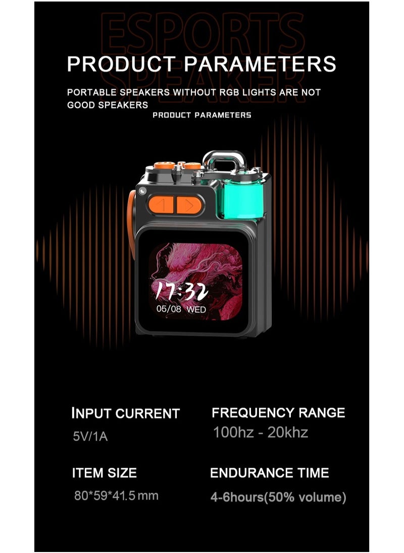 Soundtec Pocket Elite Speaker & Dialer with 2.64inch Touch LED Display & RGB Ambient Lights / 6H Working Time / 15m Transmission Range / Micro SD Card Slot / HiFi Sound / Mobile App / Cool Mech Appearance - Black