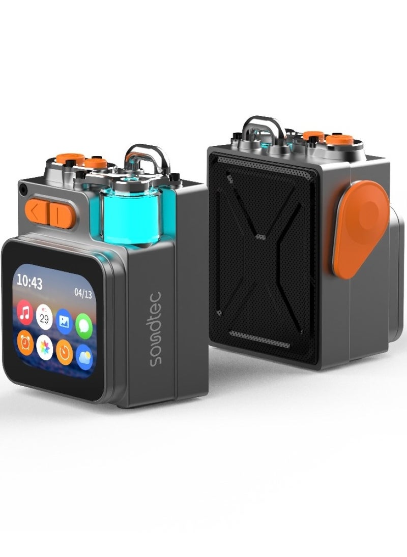 Soundtec Pocket Elite Speaker & Dialer with 2.64inch Touch LED Display & RGB Ambient Lights / 6H Working Time / 15m Transmission Range / Micro SD Card Slot / HiFi Sound / Mobile App / Cool Mech Appearance - Black