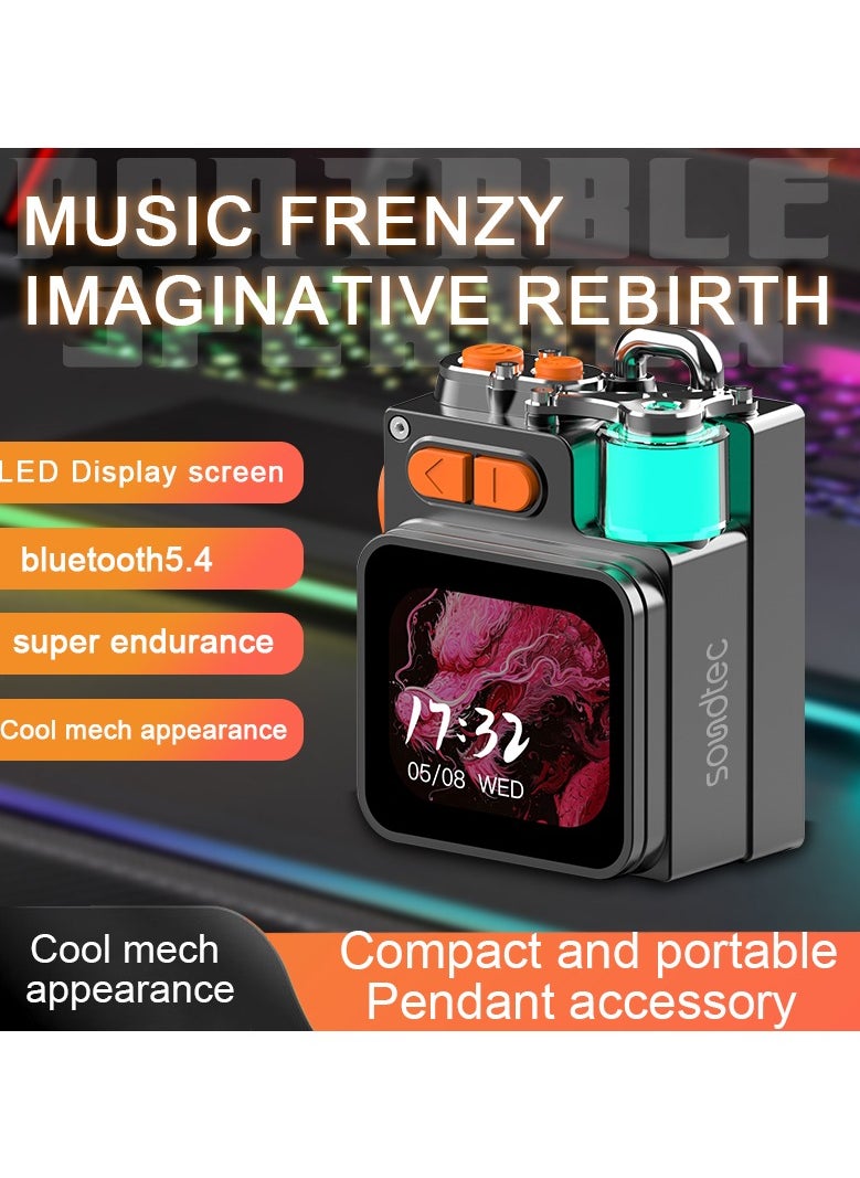 Soundtec Pocket Elite Speaker & Dialer with 2.64inch Touch LED Display & RGB Ambient Lights / 6H Working Time / 15m Transmission Range / Micro SD Card Slot / HiFi Sound / Mobile App / Cool Mech Appearance - Black