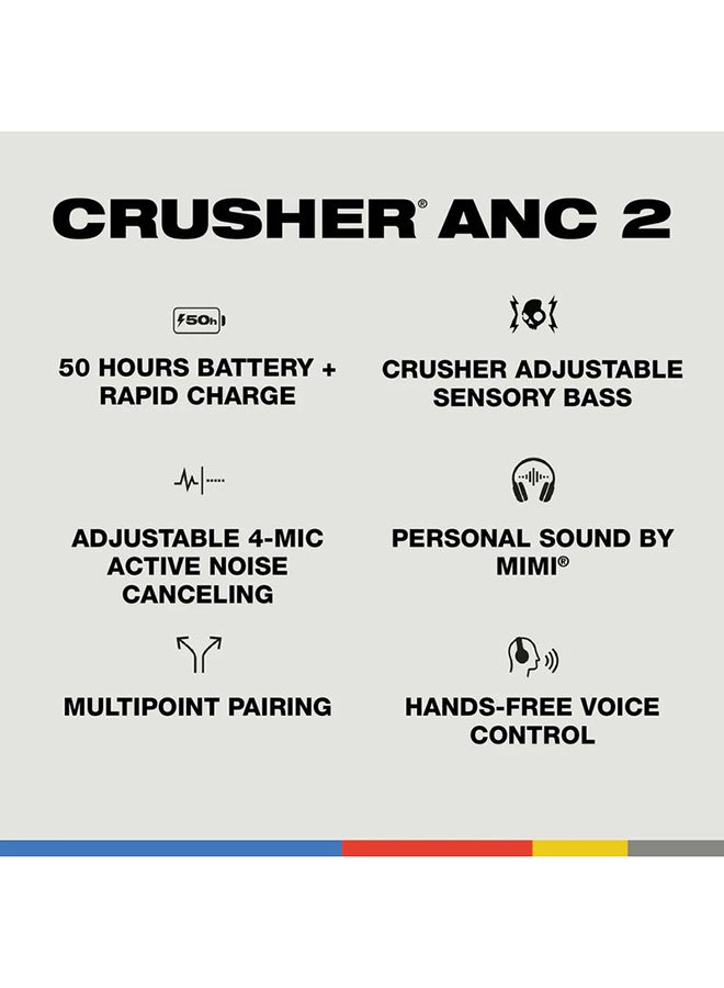 Crusher ANC 2 Over-Ear Noise Cancelling Wireless Headphones with Sensory Bass, 50 Hr Battery, Skull-iQ, Alexa Enabled, Microphone, Works with Bluetooth Devices - Primer Tan