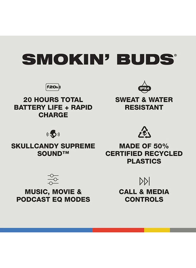 Smokin' Buds in-Ear Wireless Earbuds, 20 Hr Battery, 50% Renewable Plastics, Microphone, Works with iPhone Android and Bluetooth Devices - Midnight Smoke
