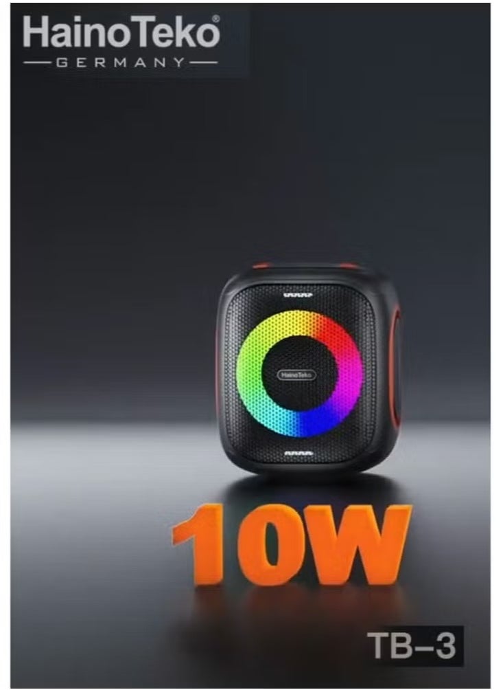 TB-3 Mini Wireless Portable Bluetooth Speaker with RGB Lighting – 10W Output Power, Multi-Functional Button Control, Compact Design, Black