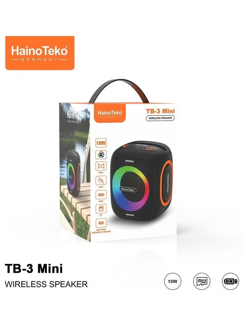 TB-3 Mini Wireless Portable Bluetooth Speaker with RGB Lighting – 10W Output Power, Multi-Functional Button Control, Compact Design, Black