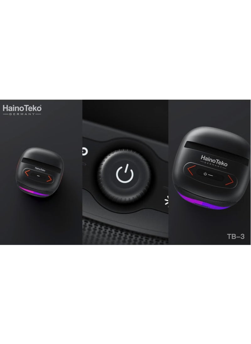 TB-3 Mini Wireless Portable Bluetooth Speaker with RGB Lighting – 10W Output Power, Multi-Functional Button Control, Compact Design, Black