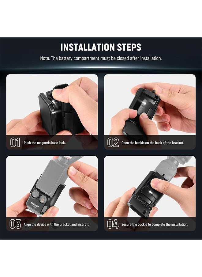 NEEWER Magnetic Mount Stand Compatible with DJI Osmo Pocket 3, 180° Adjustable Lightweight Mini Camera Holder, Multifunctional Accessories Expansion Adapter Bracket for Pocket 3 Battery Handle, AC015