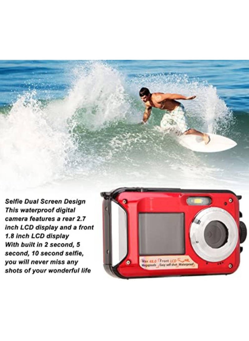 Dual Screens Waterproof Digital Camera, Full HD 2.7K 48MP 10ft 16X Digital Zoom Waterproof Dual Front and Rear Screen Digital Camera for Teenagers Beginners