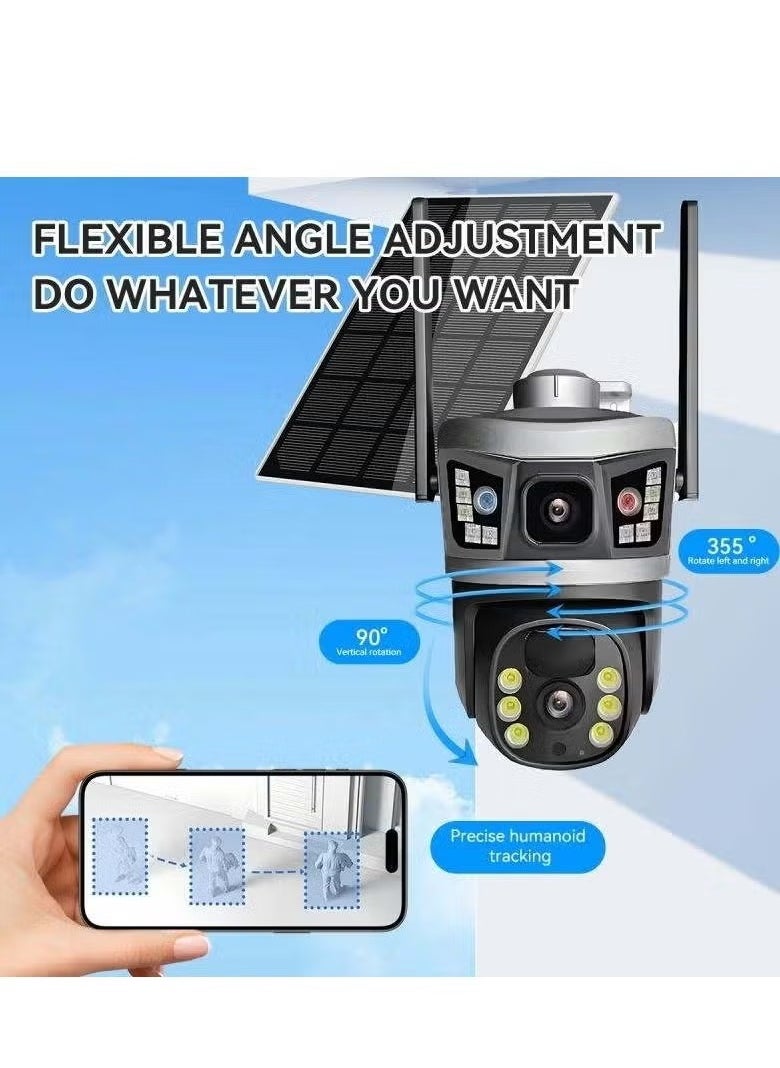 NEW V380 Dual Lens Wireless Solar Camera – 6MP 4G Self-Tracking Outdoor Security Camera with Solar Power, Night Vision, Motion Detection, Waterproof, Ideal for Home, Yard, and Property Surveillance