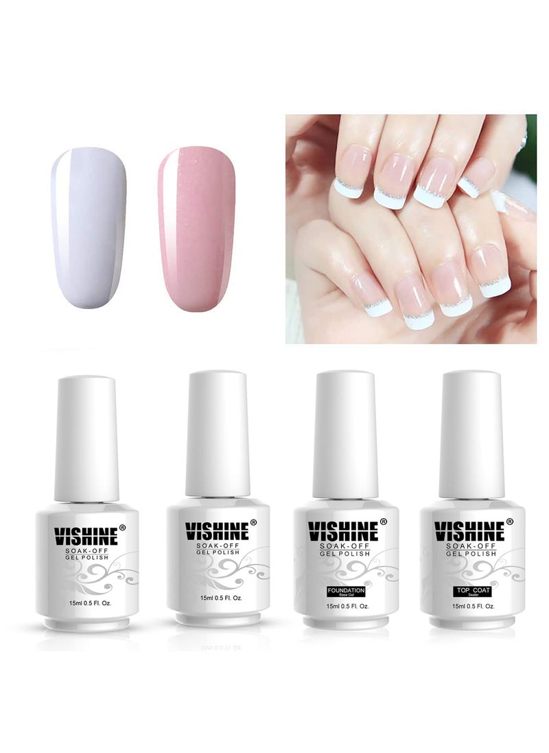 Vishine Gel Polish French Manicure Kit Top Base Coat Set Nail Gel Color White Pink Pedicure