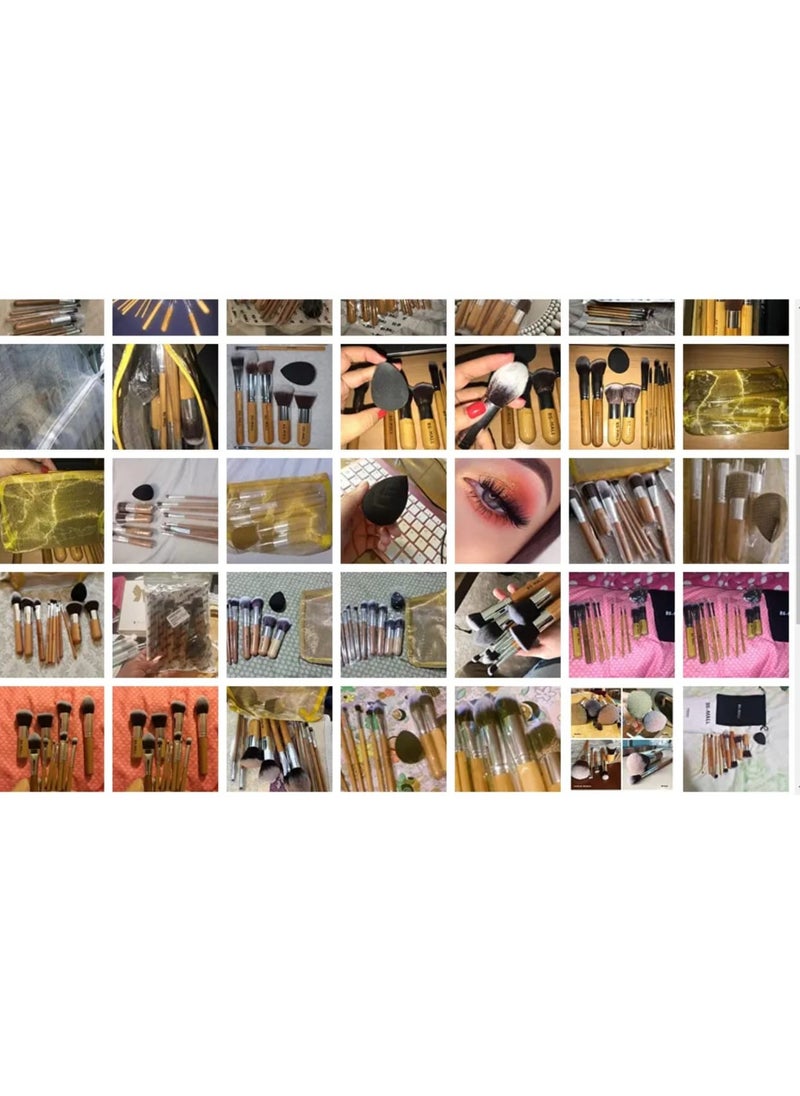 11 Pcs Makeup Brush Set, Natural Bamboo Handle Cosmetic Brushes Vegan Cruelty-Free Makeup Brushes, Sponge set