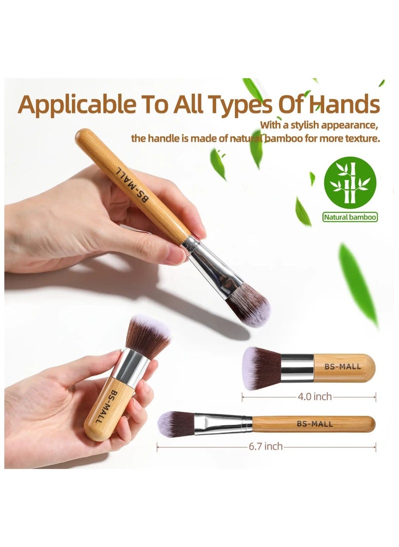 11 Pcs Makeup Brush Set, Natural Bamboo Handle Cosmetic Brushes Vegan Cruelty-Free Makeup Brushes, Sponge set