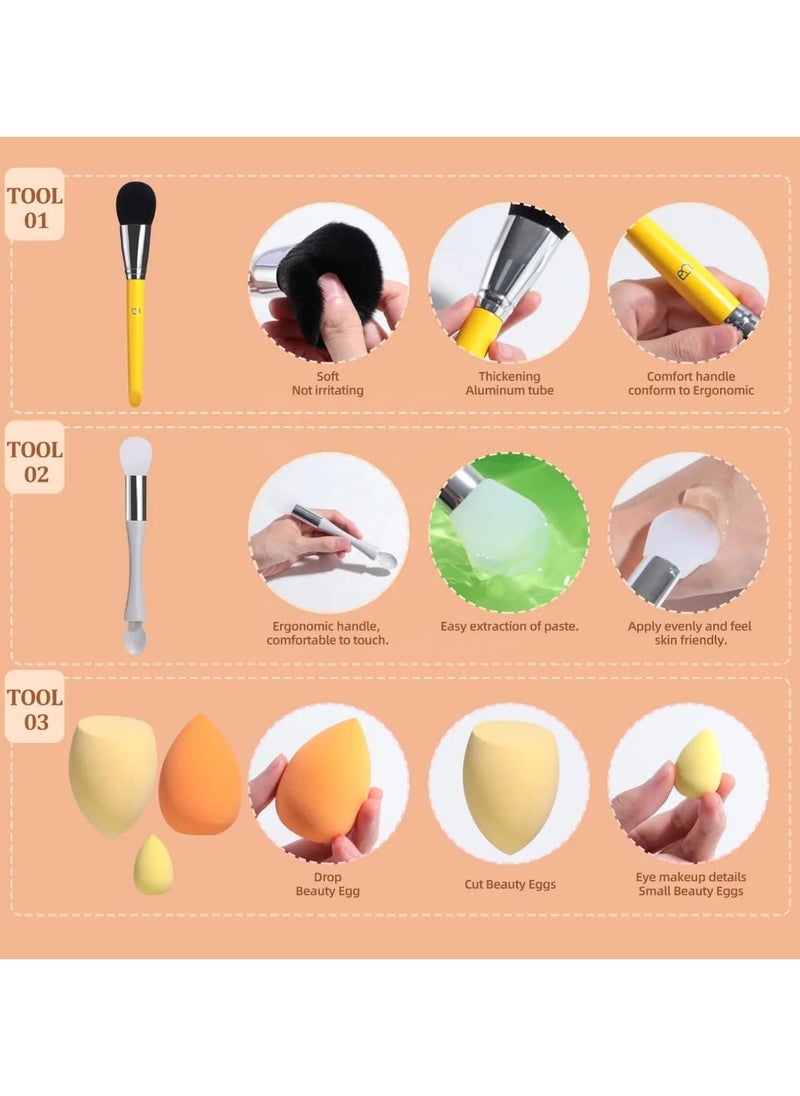 29PCS Face Makeup Tool Kits Soft Makeup Sponge Double-Ended Silicone Clay Mask Applicator Makeup Brushes Best Gift Set