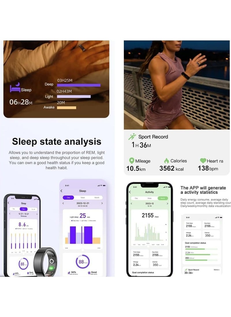 Smart Ring, Activity & Fitness Tracker Ring for Women/Men, No APP Subscription, Fitness Tracking Smart Ring with Calories/Heart Rate/ Monitoring, Waterproof (Gold, #9)