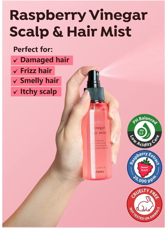 RASPBERRY VINEGAR HAIR MIST (3.55 fl oz) Scalp Hair Care Mist, Hair Perfume, Frizz-free, Refreshing Floral Scent All Day, Non-sticky