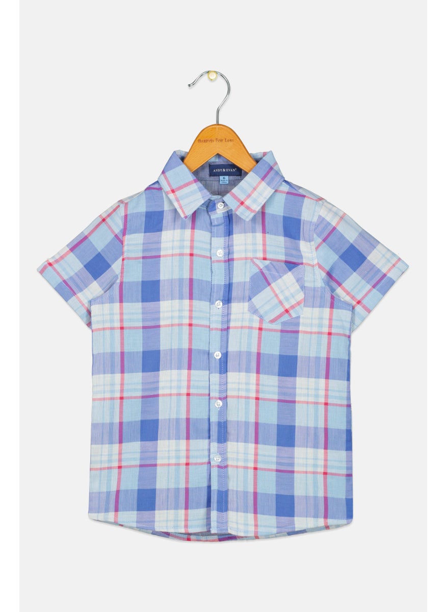 Kids Boy Checkered Short Sleeve Casual Shirt, Blue