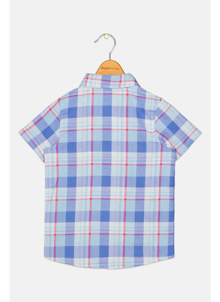 Kids Boy Checkered Short Sleeve Casual Shirt, Blue