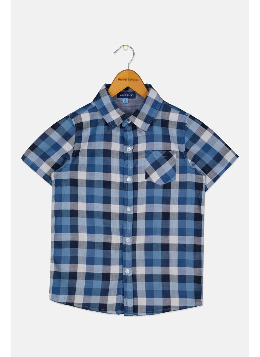 Kids Boy Short Sleeves Plaid Casual Shirt, Multicolor