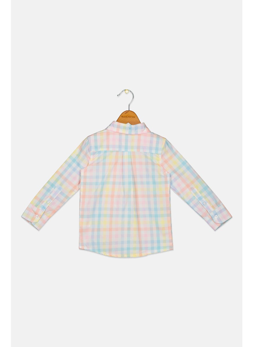 Kids  Boy Checkered Long Sleeve Casual Shirt, Yellow