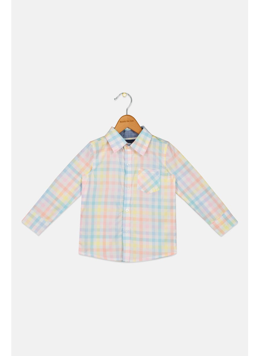 Kids  Boy Checkered Long Sleeve Casual Shirt, Yellow