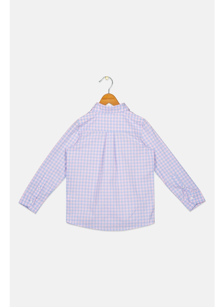 Kids Boy Long Sleeve Checkered Casual Shirts, Pink