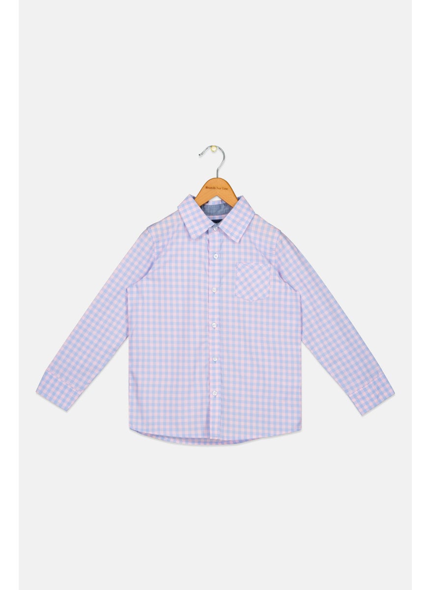 Kids Boy Long Sleeve Checkered Casual Shirts, Pink
