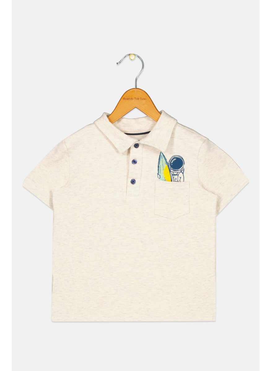 Kids Boy Short Sleeve Graphic Print Polo Shirt, Grey