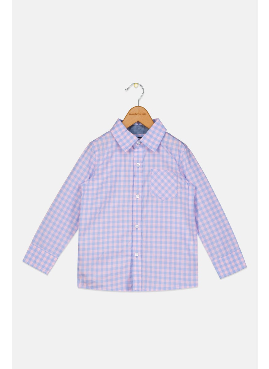 Toddlers Boy Spread Collar Long Sleeve Checkered Casual Shirts, Pink
