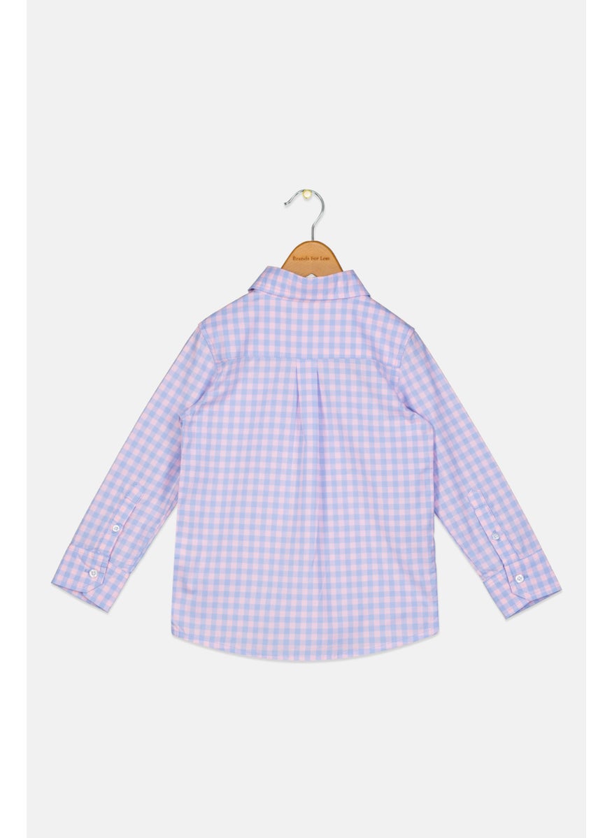 Toddlers Boy Spread Collar Long Sleeve Checkered Casual Shirts, Pink