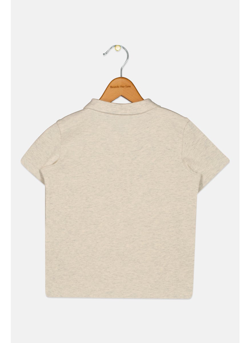 Toddlers Boy Spread Collar Short Sleeve Printed Polo Shirt, Heather Grey